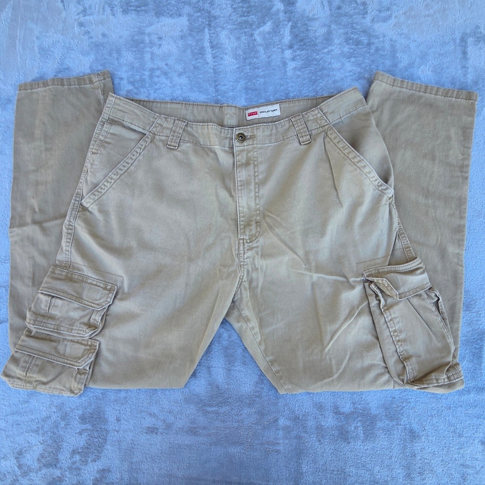 Wrangler Cargo Pants Mens 37x30 Tan Excellent Regular Taper Utility Khaki Chinos